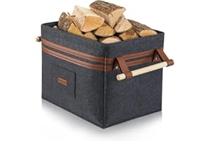 YIHATA Cesto Portalegna in Feltro per Legna da Ardere, Borsa Portalegna, Cesta Pieghevole con Manici Rinforzati | Ideale per Interni, Camino | Stabile con Telaio Metallico Integrato | Grigio Scuro