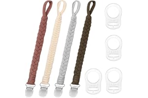 Annhao Attache Sucette Bébé, Lot de 4 Pcs Attache Tétine Sucette Chaîne en Coton avec 4 Pcs Adaptateur de Sucette Convient aux Sucettes Jouets de Dentition Pour filles et garçons pour Bébé Essentiels