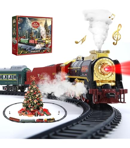 Hot Bee Kerstboomtreinset met afstandsbediening en luxe spoor, elektrische treinset voor kinderen en volwassenen, trein voor rond de kerstboom, stoomtrein speelgoed met rook