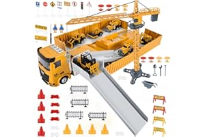 LioMaxi Camion da Cantiere Giocattolo per Bambini con Escavatore Costruzione Torre Gru Effetti di Musica Luce Camion Betoniera Veicoli da Cantiere