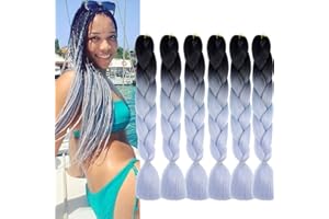 SHANGXIU Extension pour Tresse Tressage Cheveux 24 Pouces Jumbo Braids Meches 6 Pièces Kanekalon Meches Tresse Cheveux Synthétiques Ombre Tresse Jumbo Cheveux Synthétique Braids Meches (Gris ombré)