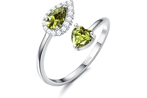 KRFY 925 Anillo de Plata de Ley para Niña Mujer | Anillo Estético de Piedra Natal | Anillo Abierto de Corazón Ajustable de Confort | Regalo de Cumpleaños para Chicas Adolescente