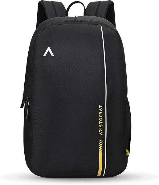 Aristocrat Nova 15L Laptop Backpack for Men & Women with Bottle Pocket | Padded Shoulder Straps, Multi Compartments | Travel & College Bag | Dark Black | Side P