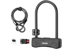 BYKING Bike Lock, Heavy Duty Bicycle D Lock with Cable, 3 High-Security Keys and 1.2m Steel Cable for Road, Electric, Folding, Mountain Bike and Scooter.