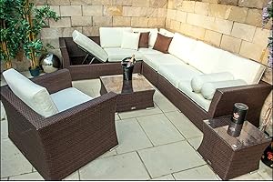 Ragnarök-Möbeldesign PolyRattan - DEUTSCHE Marke - EIGNENE Produktion - 8 Jahre Garantie Lounge Garten Möbel Glas Polster BRAUN Rostfrei Sofa