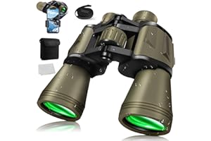 LUPXIU Prismáticos para adultos, 20 x 50 cm, con prisma BAK4, lente FMC, visión nocturna, HD, compacto, impermeable, HD, potente ocular grande para caza, observación de aves con adaptador para smartphone