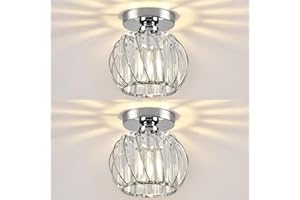 Hudi Fyier Chandelier Crystals Ceiling Lighting Fixtures, 2 Pack Chrome Modern Mini Ceiling Light, Small Semi Flush Mount Ceiling Light for Kitchen Hallway Dining Rooms Living Rooms Bar