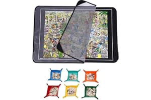 RNPKZ Jigsaw Puzzle Board, 1000 Pieces Foldable Puzzle Mat, Portable Jigsaw Mat with 6 Sorting Trays & Dustproof Cover, Non-Slip Jigsaw Accessories Puzzle Storage Board for All Types of Puzzles(Black)