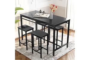 HOOSENG Breakfast Bar Table and Stools Set Modern Counter Height Pub Table with 4 Chairs Bar Table Set 5 Pieces Dining Table Set Ideal Home Kitchen Breakfast Table, Black, 47"/120cm