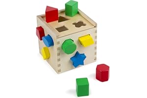 Melissa & Doug - Cubo de Madera para Clasificar Formas, Juego Educativo Infantil con 12 Piezas de Madera de Colores - 6073159 - Juguetes Niños 2 años + - Regalo Niño 2 años + - Montessori