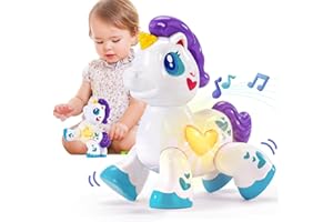 hahaland Unicorn Toys for 1 Year Old Girl, Montessori Toys Musical Light up Kid Girl Interactive Travel Toys Baby Toys 12-18 Months 1+ Year Old Travel & Birthday Gift