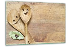 TMK ARTDEKO TMK, tagliere in vetro, 40 x 30 cm, con motivo in legno, cucina, piastra di copertura per fornelli, vetro decorativo