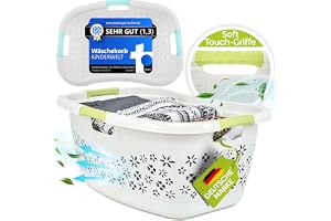 KiNDERWELT Premium tvättkorg 50 l med ergonomisk form, mjuka touch-handtag, luftgenomsläpplig design och dekorativ blomoptik