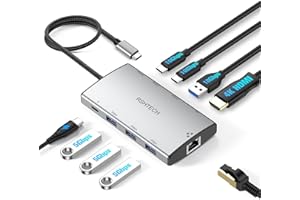 RSHTECH Hub USB C 10Gbps, 9-en-1 USB C Multiport Adapter con Gigabit Ethernet, 4K HDMI, 3X USB3.2 Ports, 3X USB3.0 and 100W PD, USBC Dock for Laptops with Type-C/Thunderbolt Port, RSH-T09