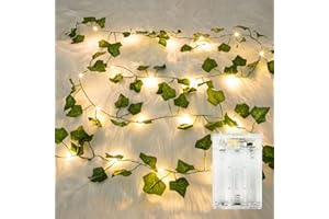‎BIGZOM 1 Stück LED Lichterkette Efeu Künstlich, 2M Fake Efeu Girlande mit 20 LED-Licht Batterie mit Timing-Funktion, Lichterkette mit Blumengirlande Hängend Pflanzen für Innenberei,Hochzeit, Party Deko