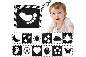 MOOSHY Black and White Sensory Book Newborn Sensory Toys for Crib Hanging Tummy Time Toys High Contrast Soft Baby Book Foldable Cloth Baby Books 0-6 Months