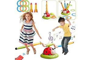 Beauenty 3 in 1 Musical Jump, Toss Ring Game Toys and Rocket Launcher for Kid Outdoor Toys with Remote Control, Indoor Outside Birthday Gifts Kid Girls Boys Toys for Kids Ages 4-13 Kids (B)