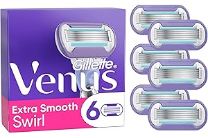 Gillette Venus Deluxe Smooth Swirl wkłady do ostrzy x6, dla kobiet, z 5 trwałymi ostrzami, które zapewniają wyjątkowo miękkie golenie, które trwa