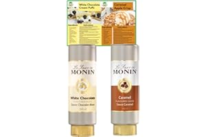 Go2 Groceries Bundle Monin Premium Chocolate Flavoured Dessert Topping Sauces (2 x 500 ml) La Sauce De Monin White, Caramel with Recipe Cards