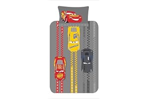 Disney Cars Lightning McQueen Single Duvet Cover Set – Reversible Grey Bedding for Kids – Official Pixar – Polycotton 52% Cotton 48% Polyester – UK Size (Single)