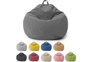 Chingcoo Puf para niños y adultos, solo funda (sin relleno), para dormitorio, oficina, salón, terraza (gris oscuro, 100 x 120 cm)