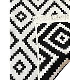 Kilim &Ccedil;ift Taraflı Modern Desen Yıkanabilir Dokuma Kilim Siyah-Beyaz (100 * 200 cm)