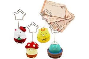 Gosyfeti Cute Memo Clip Holder 4 Pcs with 24pcs Retro Envelopes, Cartoon Photo Clip Card Holder, Picture Display Stand for Office Table Home Decoration