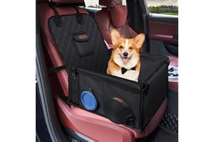 Looxmeer Asiento Coche Perro, Funda Protector Delantero Homologado con Pared Reforzada y Cinturón Seguridad, Cubierta Extra Estable Plegable Impermeable, para Perros Pequeño Mediano Negro