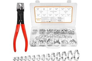JAYZUUM 160PCS Einohr-Schlauchschellen aus Edelstahl mit Schlauchklemmzange – 14 Größen (5.3-33.1mm) | Robuste Klemmschellen für Schläuche