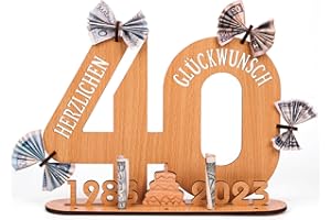 LAISLLA 2023 Holz-Schild Gästebuch, Geschenk 40 Geburtstag Mann Holz, Ausgefallenes Geldgeschenk mit Ständer und Geburtstagskerzenhalter, 40. Geburtstag Frau Kreatives Geldgeschenke zum Jubiläum