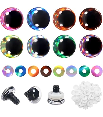 TOAOB 64 Stuks Veiligheidsogen – Glitter, 12 Mm, 8 Kleuren, Met Sluitringen, Voor Poppen En Knuffeldieren