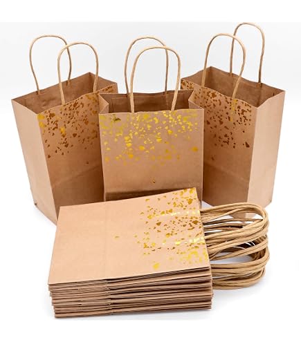 MORAINJAY 20 Sacchetti Regalo Oro Con Manico – 21x15x8 Cm – Carta Kraft Colorata Per Natale, Matrimoni, Compleanni E Feste Fai Da Te
