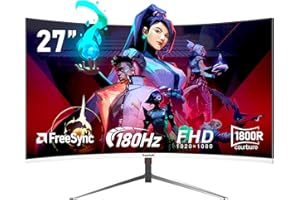 Gawfolk Écran PC 27 Pouces incurvé 180Hz Gaming Computer Moniteur, FHD 1080p, 1800R,1ms,178 ° Grand Angle, synchronisation Libre, HDR, Ultra - Mince Lunette, DisplayPort 、HDMI - Blanc