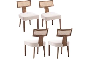 chairus Krzesła kuchenne, drewniane, zestaw 4 tapicerowanych krzeseł bocznych, krzesło narożne bez podłokietników z rattanowym oparciem (beżowe-4)