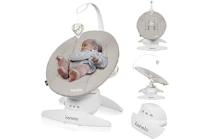 LIONELO Iris Elektrisch Babywippe 360o drehbar für Babys bis zu 9 kg Verstellbare Rückenlehne, 5 Wiegegeschwindigkeiten Rutschfester Sicherheitsgurt, 12 Melodien Bügel mit Spielzeug Babypflege