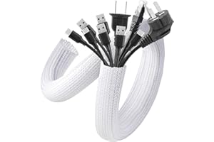 AGPTEK 2m Kabelschlauch, 25-39mm selbstschließend Kabelkanal, Flexibler gewebter Kabelmantel, Kabelmanagement für Schreibtisch, TV, Computer, PC, Kabelschutz für Hund, Katze, Weiß