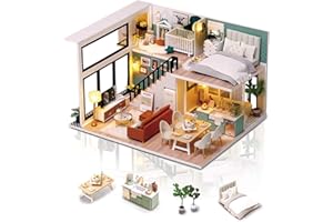 Cuteefun DIY Maison Miniature a Construire, Miniature Maison de Poupée Bois en Kit avec Musique et Mobilier, Cadeau Femme, Cadeau Adulte, Vie Confortable