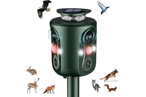 BULAGE Katzenschreck Ultraschall Solar, 360 Grad Katzenschreck für Garten 5 Modus Einstellbar Marderschreck Tiervertreiber, 10m Mader Abwehr für Marder Katzen Waschbär Hunde Vögel Mäuse