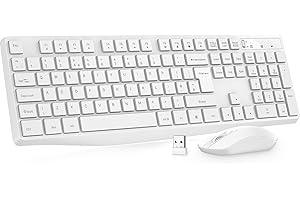 LIONSING Wireless Keyboard and Mouse Set, Full Size Wireless Keyboard Ergonomic Design & Quiet USB Cordless Mouse Combo UK Layout, 12 Multimedia Shortcuts for Windows Computer PC Laptop Desktop,White