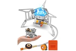 LORRTTA Portable Camping Gas Stove, Windproof 3500W Burner with Piezo Ignition, Adapters and Converters for BBQs, Cooking, Fishing, Hiking, and Picnics.