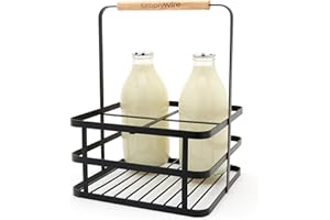 simplywire - Portabottiglie per latte retrò per 4 unità - Portabottiglie per vino - Filo piatto nero