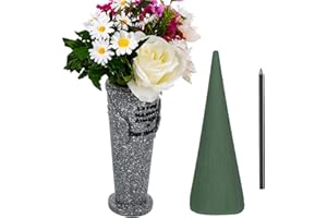 JINEI 2 Stück Grabdekorationen für Friedhof, graue Grabblumenvase, Engelsflügel, Friedhofsvasen mit Erdspießen für Blumen, Grabstein, Dekoration, Gedenkgeschenk für den Verlust eines geliebten Menschen