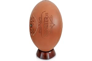 RUGBIER – Balón de Rugby Vintage de Piel + tee de Madera - Talla 5 - Regalo Decorativo de Coleccionista para Aficionados y Jugadores - Diseño Tradicional con Grabado Láser