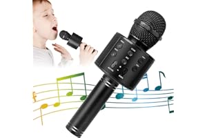 KIDWILL Microfono Wireless Bluetooth Karaoke, 5 in 1 Portatile Radio FM Karaoke Mic Speaker Player Recorder per Bambini Adulti per Festa di Compleanno KTV Ideale per iPhone Android iPad PC (Nero)
