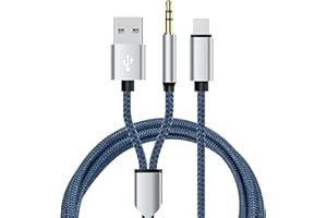 QAUM Cavo AUX 2 in 1 e ricarica per iPhone in auto Light-Ning a cavo AUX da 3,5 mm a USB cavo di ricarica cavo audio treccia jack per cuffie per auto stereo Speak per iPhone 14/14 Pro/14pro Max/13/13 Pro