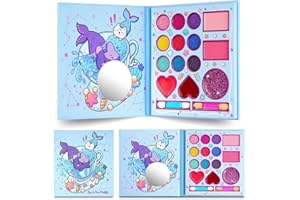Aomig Zestawy do makijażu dla dzieci, dziewczynek, zmywalny, z lustrem, nietoksyczny, kosmetyczny, prezent, dla księżniczki, do wcielania się w postaci, gry, zabawki, urodziny, 14 kolorów