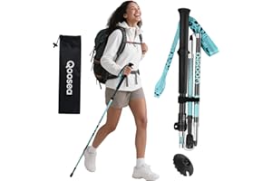 Qoosea Bastone da Trekking per Donna, Pieghevole e Regolabile 110-125 cm in Fibra di Carbonio - Bastoncino da Camminata Nordica Ultraleggero per Escursionismo, Alpinismo e Sci