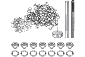 QUARKZMAN Kit di 100pz Strumento Occhielli 4mm Set Occhielli in Rame con Perforatore Fori Vuoti, Strumenti per Occhielli per Abbigliamento in Pelle Tessuto, Tono Argento