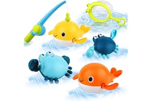 twoonto badleksaker, fiskespel med 4 stycken uppdragbara badleksaker, fisknät, flytande pool-badleksaker, Montessori-leksak f
