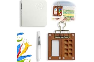 DBTW 6 Pièces Kit de Voyage Aquarelle Mini, Palette de Carnet de Croquis Portable, Palette de Voyage en Bois Coffret de Peinture, Palette Aquarelle Portable pour Gouache Peinture Acrylique